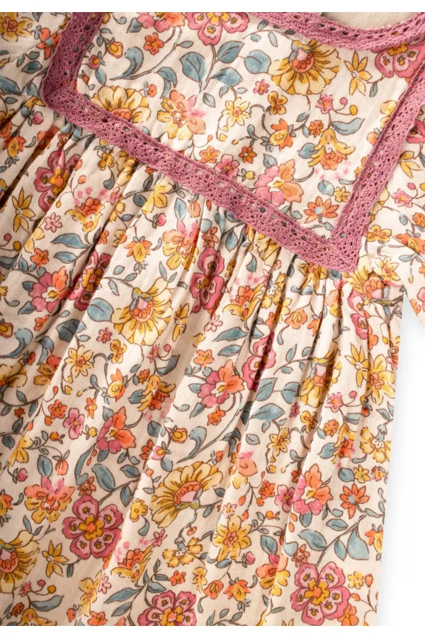 Muslin Patterned Dress, Ages 1-10, Ecru Muslin Patterned Dress, Ages 1-10, Ecru