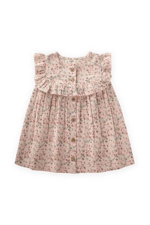 Robe en mousseline à motif croustillant, rose poudré, 0-8 ans
