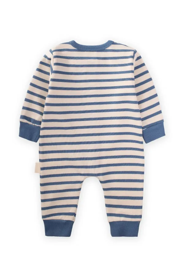 Çizgili Triko Tulum 0-3 Yaş İndigo Mavi