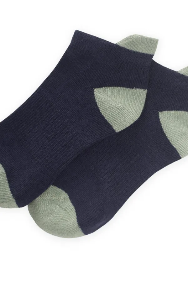 Zemini Ve Burnu Toprak Rekli Çocuk Patik Çorap 5-12- Lacivert-Çağla