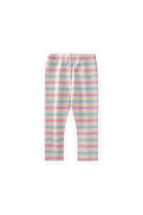 Leggings pour enfants de 2 à 10 ans, rose poudré, rayures bleues
