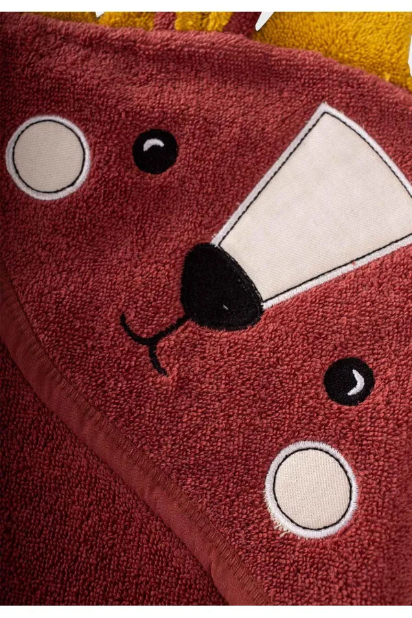 Organik Aslan Figürlü Bebek Havlu 75x75 cm Rust