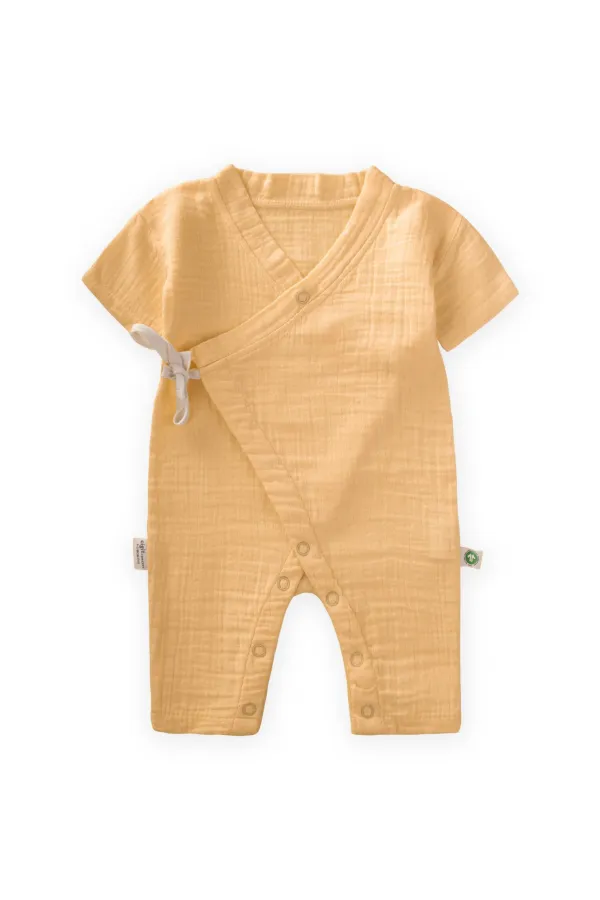 Salopettes en mousseline biologique à double boutonnage, robes d'été 0-9 mois