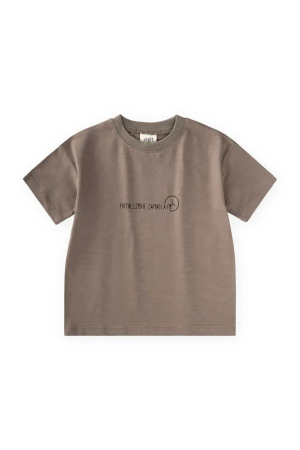 Slogan Baskılı T-Shirt 2-10 Yaş Vizon