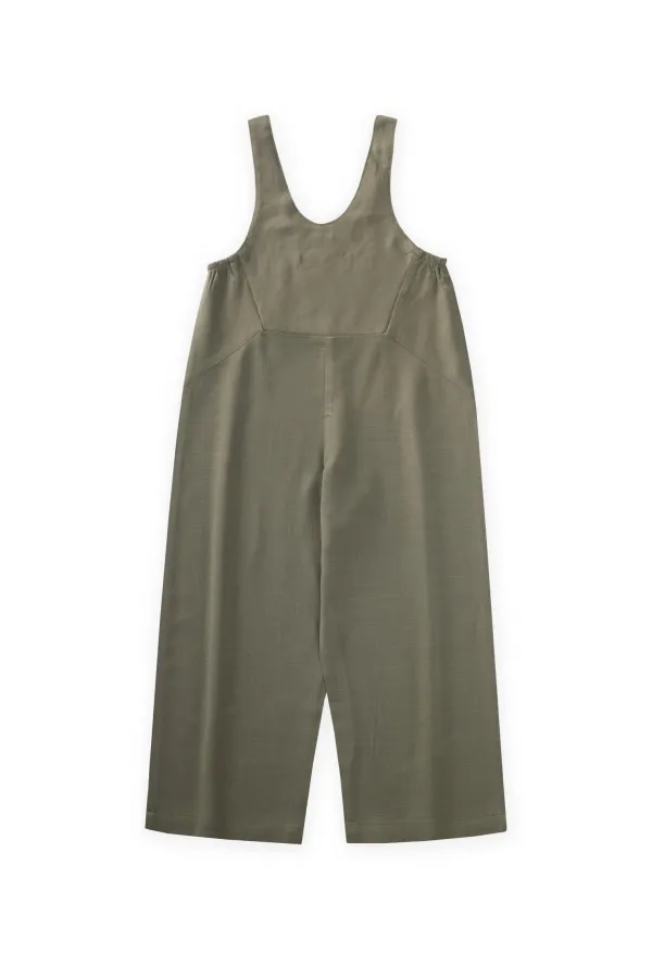 Roba Komple Nakışlı Keten Salopet 2-7 Yaş Haki Yeşil