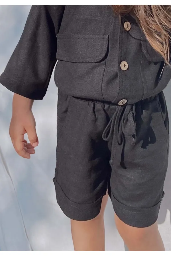 Short en lin Sarh, noir, 2-9 ans