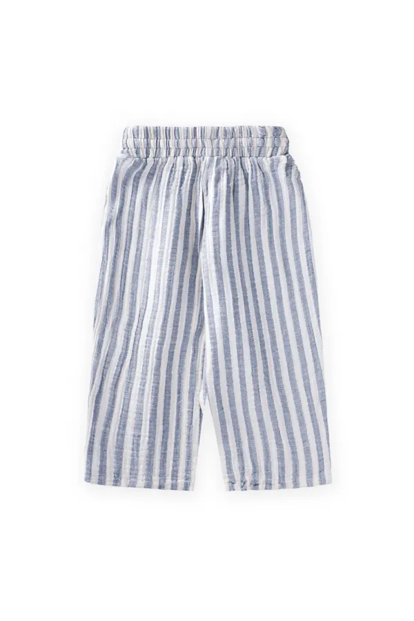 Müslin Pantolon 1-10 Yaş Mavi Kalın Çizgili