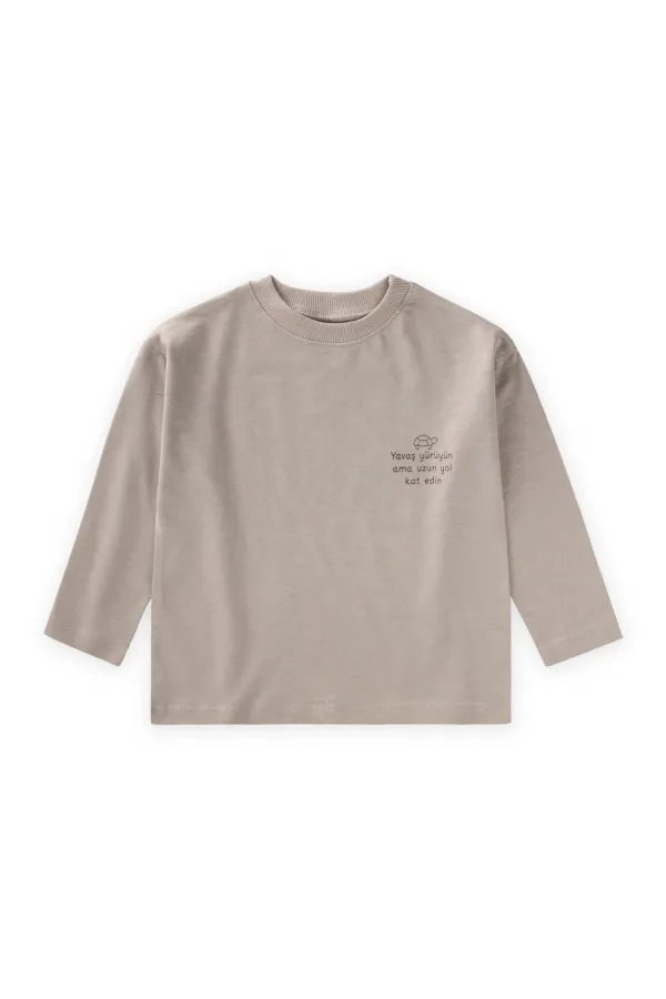 T-shirt à manches longues avec slogan, 2-10 ans, taille S, couleur vison