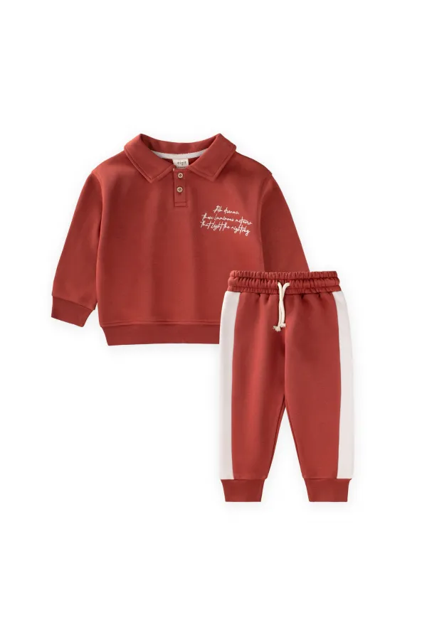 Embroidered Collar Sweatshirt Set, Ages 2-10, Terracotta