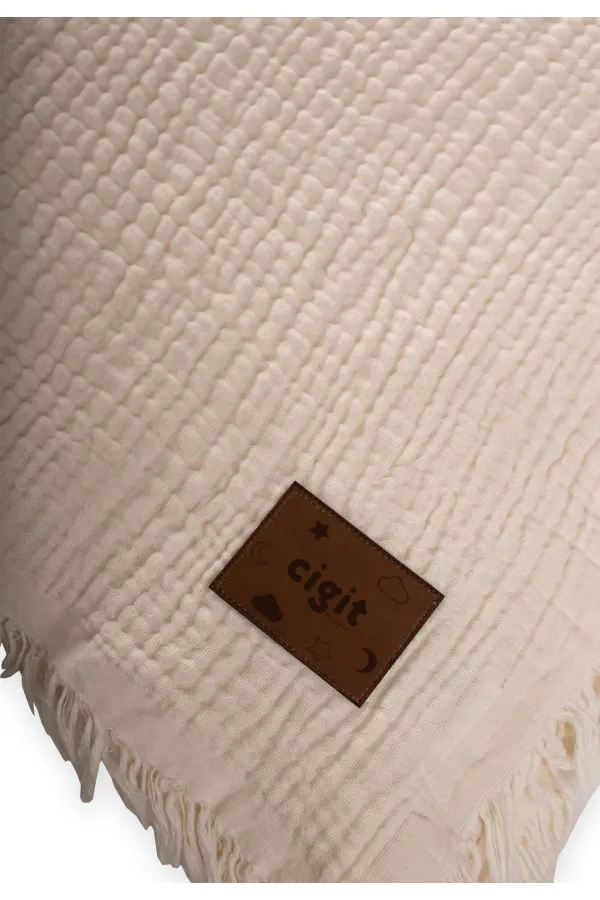 Couvre-lit en mousseline quatre épaisseurs 200 x 220 cm naturel