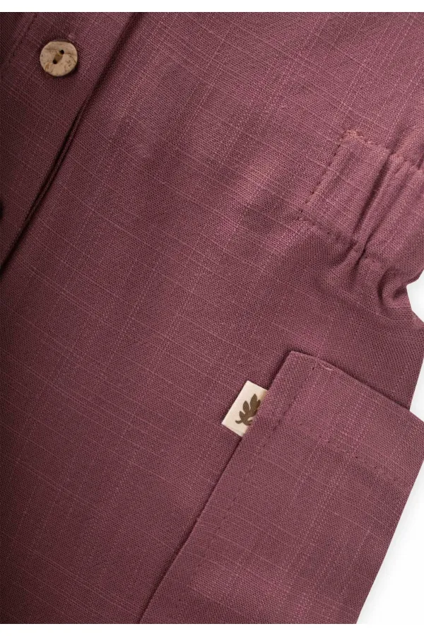 Salopette courte en lin avec poches latérales pour enfants de 2 à 7 ans, couleur prune