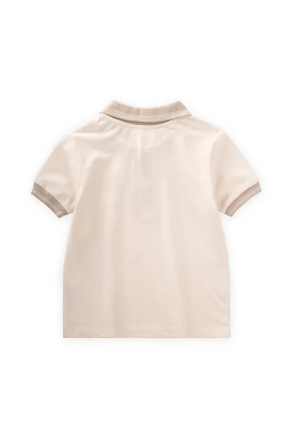 Polo à col roulé brodé de feuilles, beige, 2-10 ans