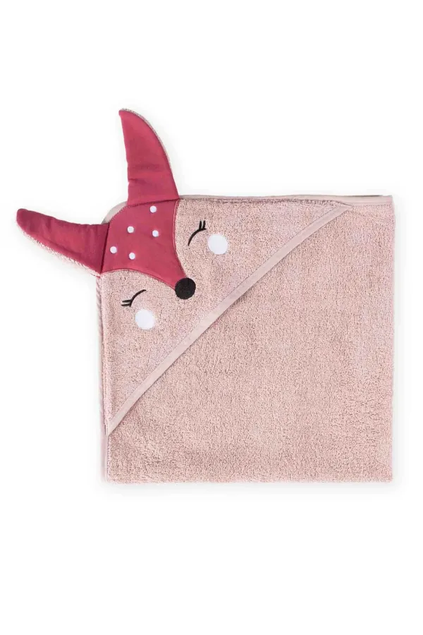 Fox Pattern Triangle Towel 75x75 cm Powder Pink