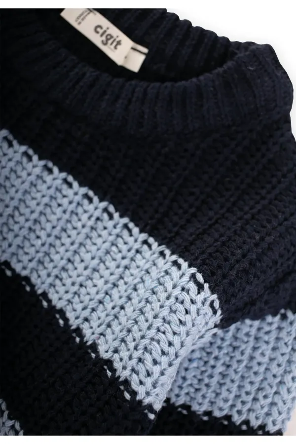 Pull rayé Selanik en maille pour enfants de 2 à 8 ans, bleu marine