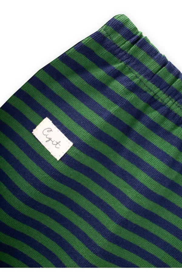 Pantalon bébé à pieds 0-6 mois kaki rayé bleu marine