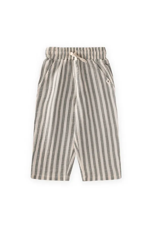 Müslin Pantolon 1-10 Yaş Yeşil Kalın Çizgili