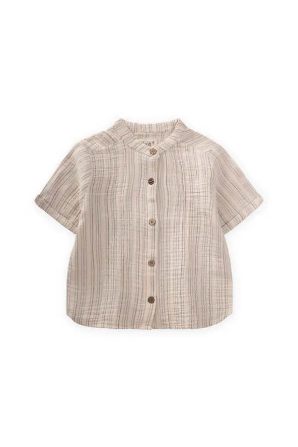 Chemise en mousseline rayée kaki marron, 2-10 ans