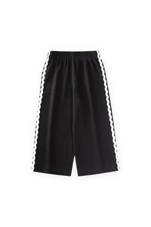 Crinkle Wide Leg Trousers, Ages 3-12, Black Crinkle Wide Leg Trousers, Ages 3-12, Black