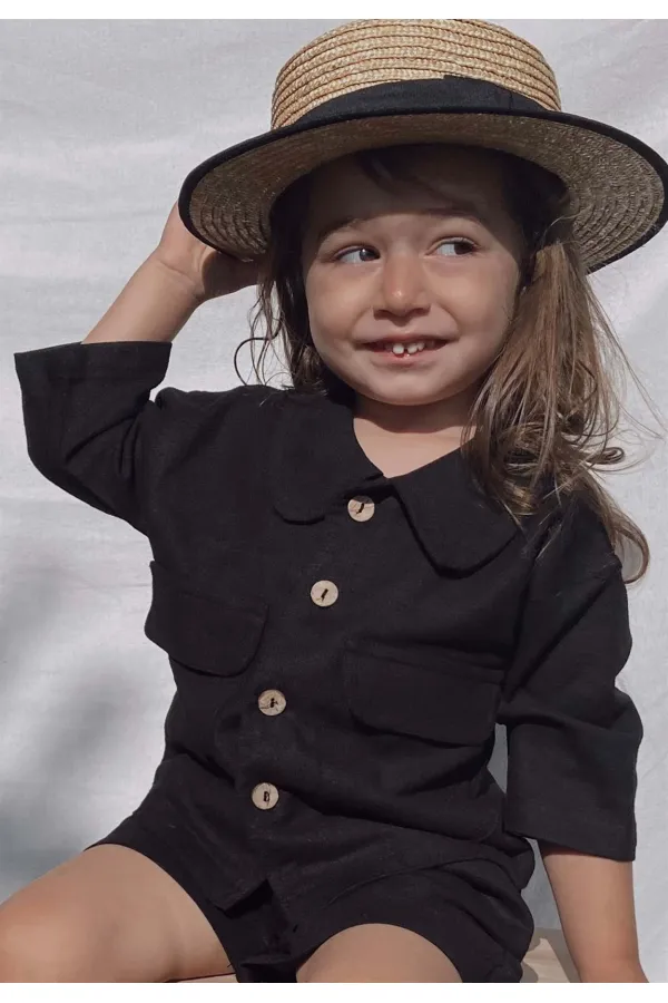 Sarh Keten Düğmeli Ceket 2-6 Yaş Siyah