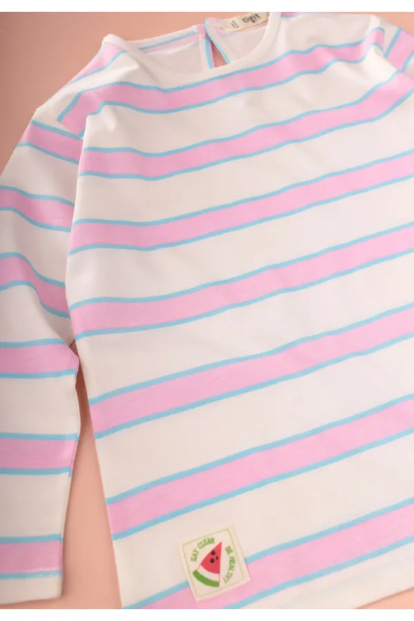 Striped Long Sleeve T-Shirt 2-8 Years Old Pink Blue Striped