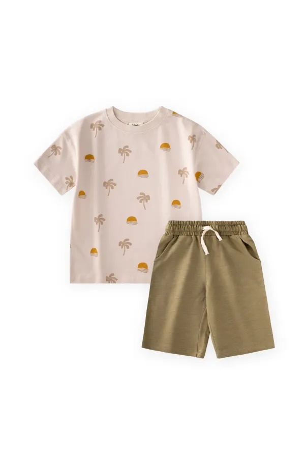 Patterned Capri T-Shirt Set, Ages 2-12, Beige
