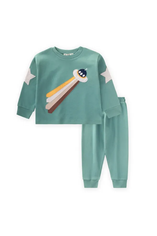 Ensemble pyjama appliqué vaisseau spatial, 2-8 ans, vert