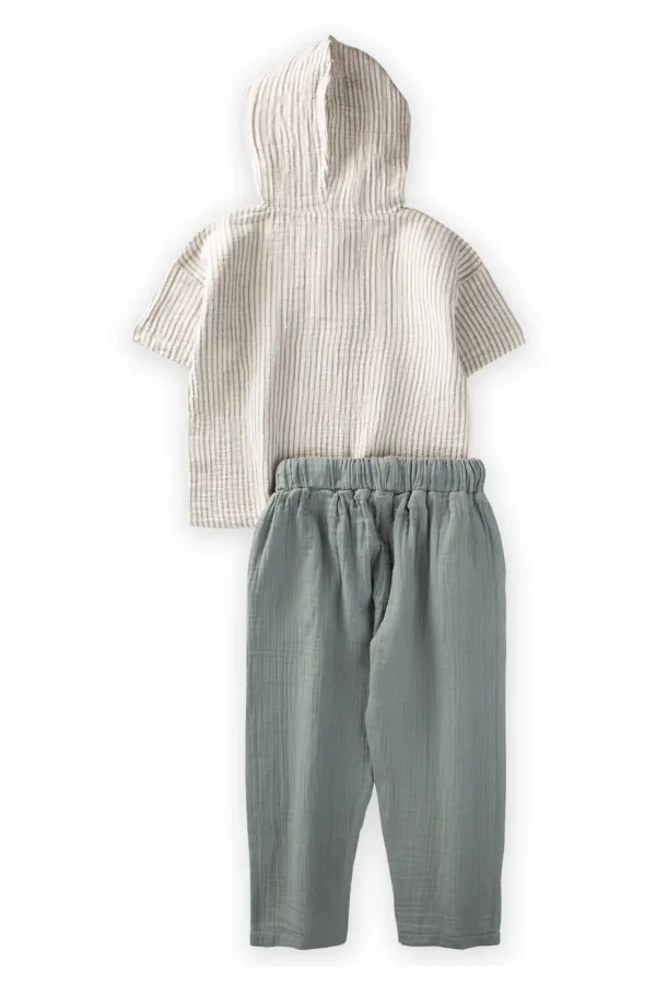 Ensemble en mousseline à capuche rayée, 2-10 ans, vert