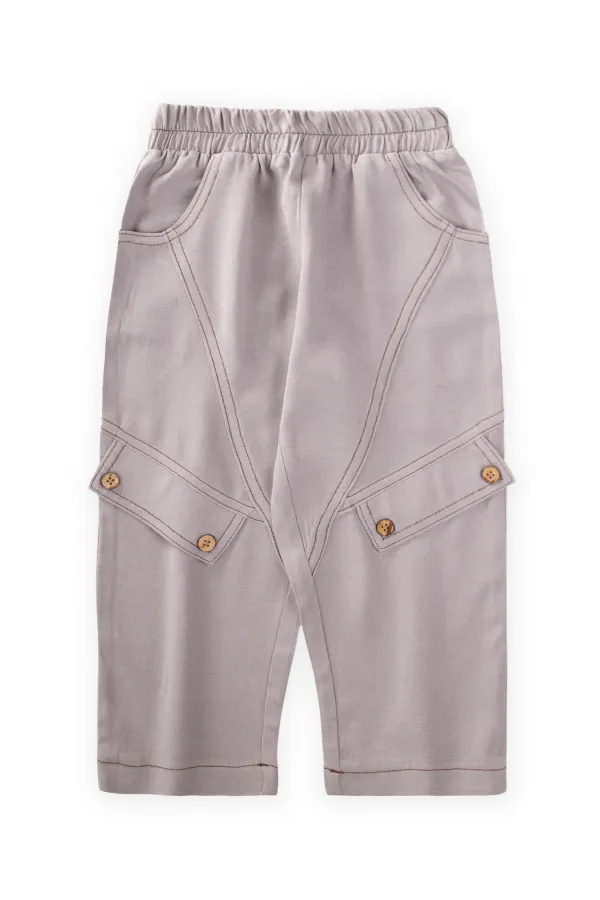 Dizi Kapaklı Keten Pantolon 2-7 Yaş A gri