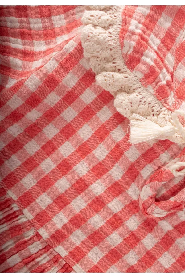 Robe à col à carreaux Peti 2-10 ans corail