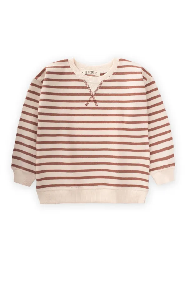 Pull rayé en maille marron, 2-10 ans