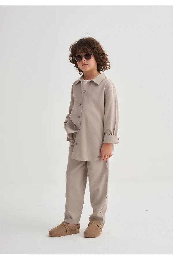 Gömlekli Tencel Takım 2-7 Yaş Bej