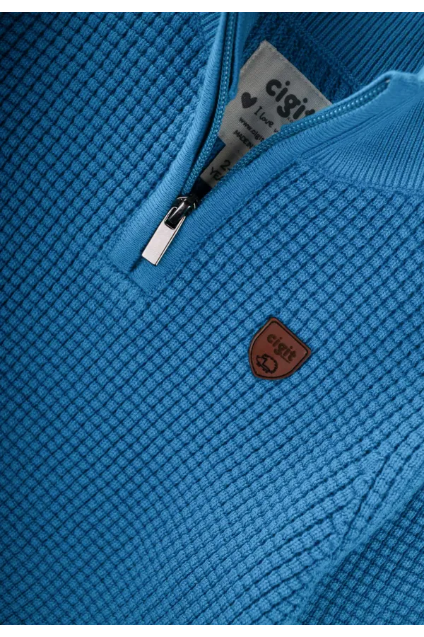 Pull zippé en maille Thessaloniki, 2-11 ans, bleu