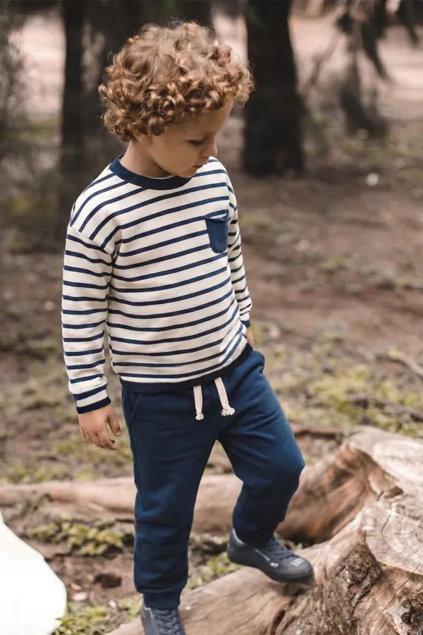 Çizgili Sweatshirt Takım 1-7 Yaş Lacivert