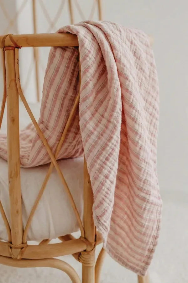 Kalın Biyeli Çift Kat Ham Battaniye 85X90 Cm Mint Yeşili-Gül Kurusu