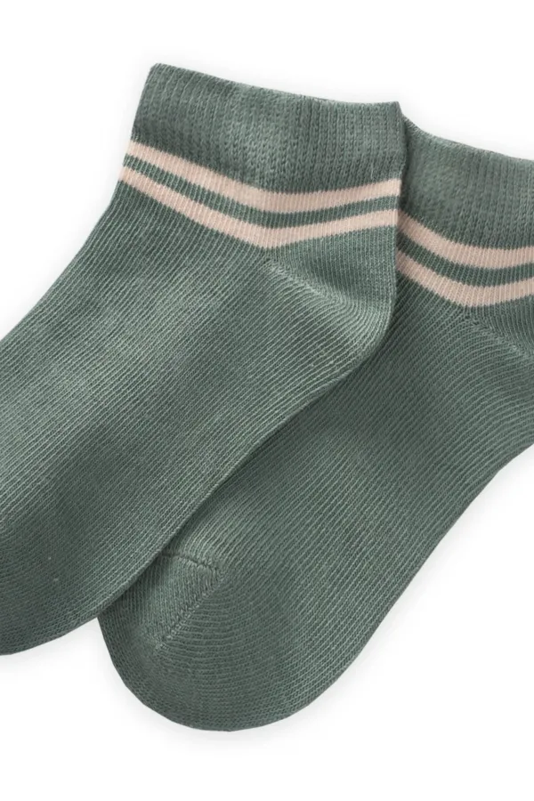 Chaussettes bottines rayées brutes pour enfants de 5 à 12 ans, vert amande