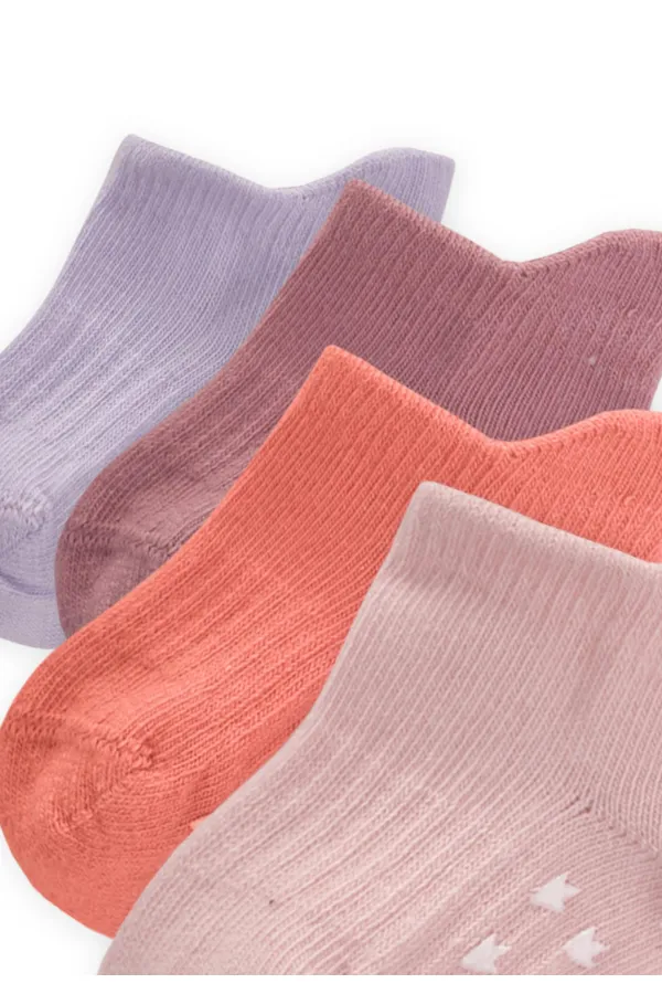 Dört lü ABS Baskılı Bebe Patik 0-12 Ay Lila,Yavruağzı,Pudra,Gül kurusu