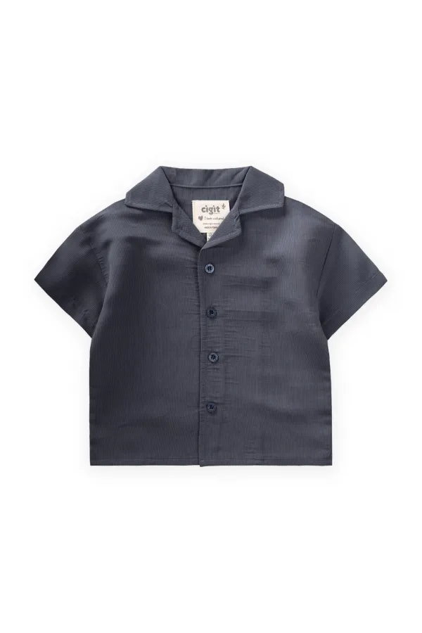 Chemise hawaïenne rayée en modal anthracite 1-8 ans