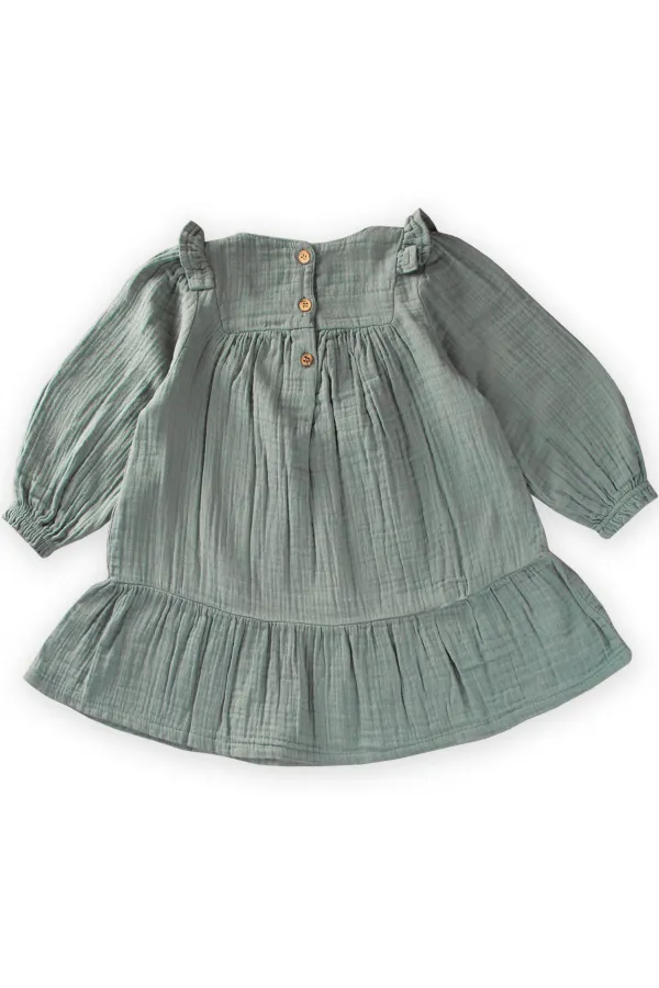 Robası Fırfırlı Mevsimlik Müslin Elbise 2-9 Yaş Çağla Yeşil