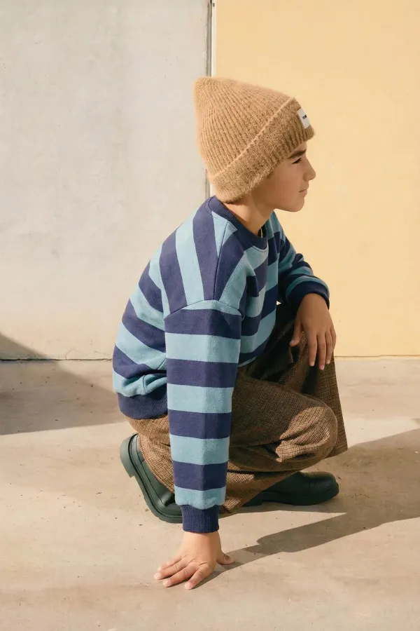 Pull rayé en maille, 2-12 ans, menthe et bleu marine