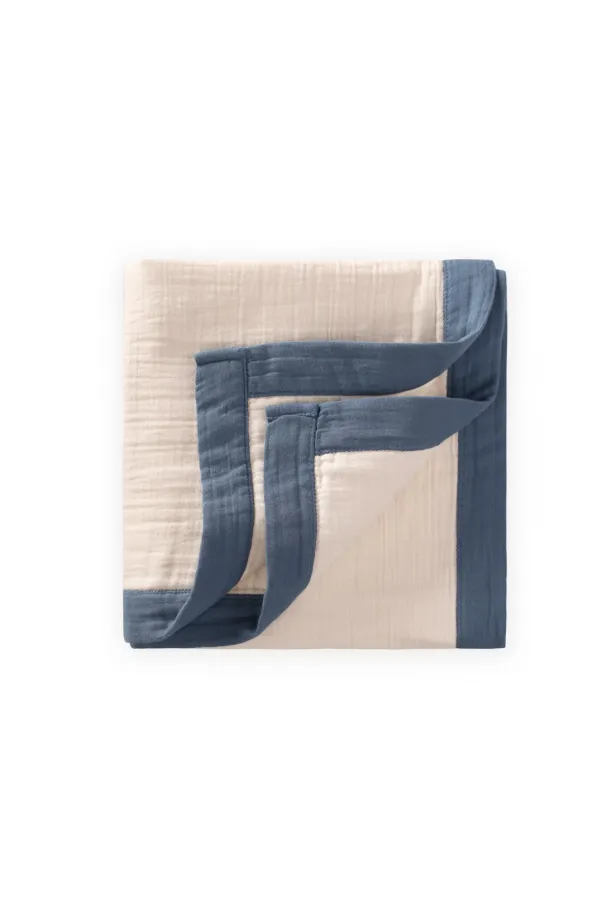 Couverture brute à quatre couches, passepoil épais, 85 x 90 pouces, indigo