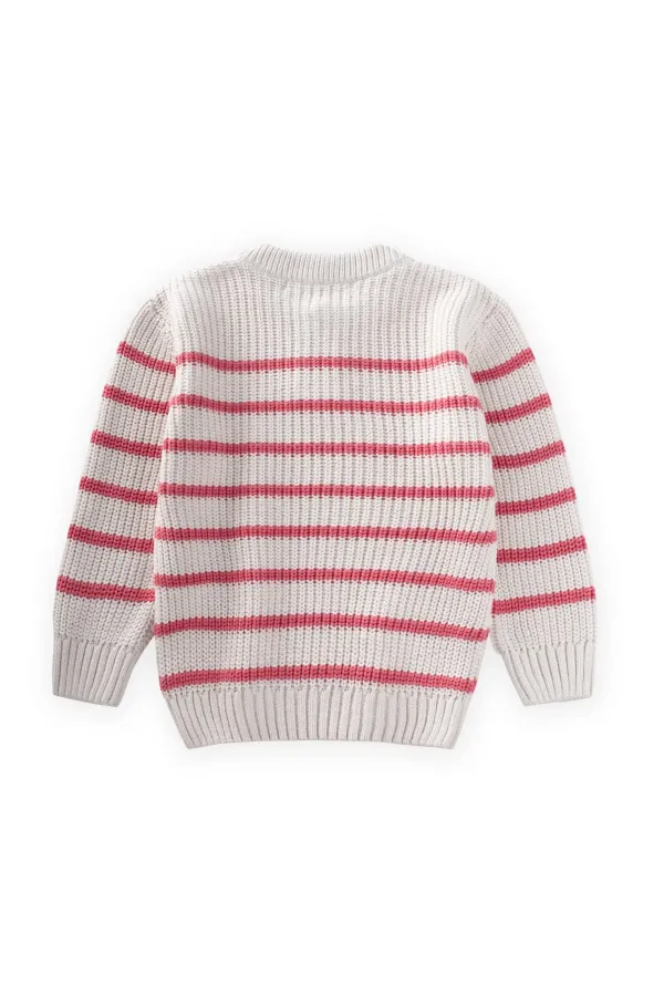 Striped Knitted Sweater for 2-8 Years Old Ecru-Salmon Stripes