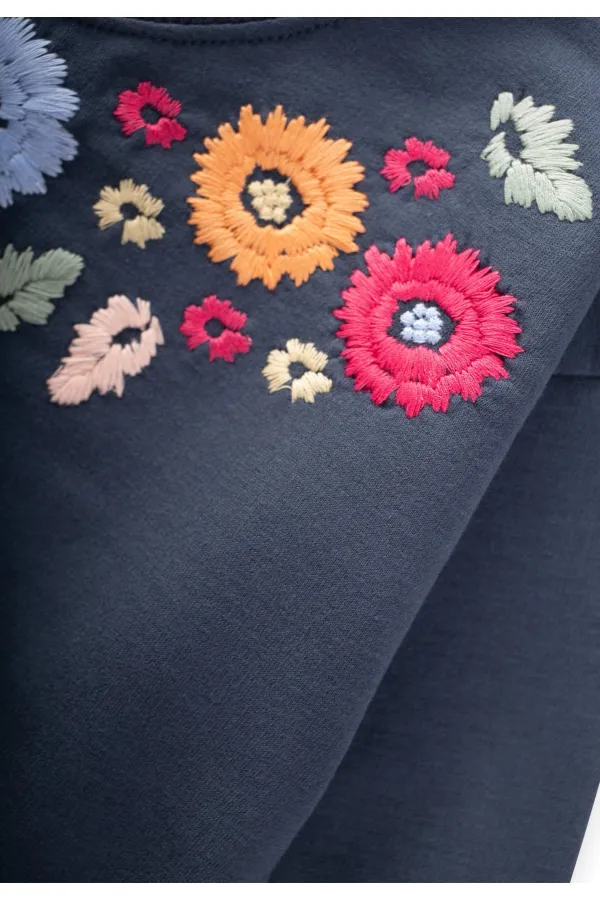 Çiçek Nakışlı Sweatshirt 2-7 Yaş Lacivert