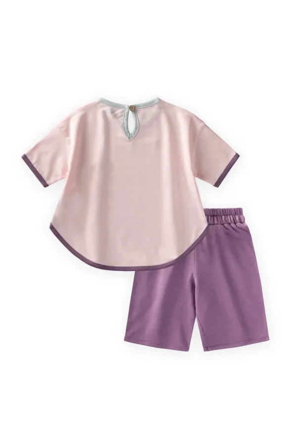 Ensemble short oversize avec liseré passepoil, 1 à 7 ans, rose poudré