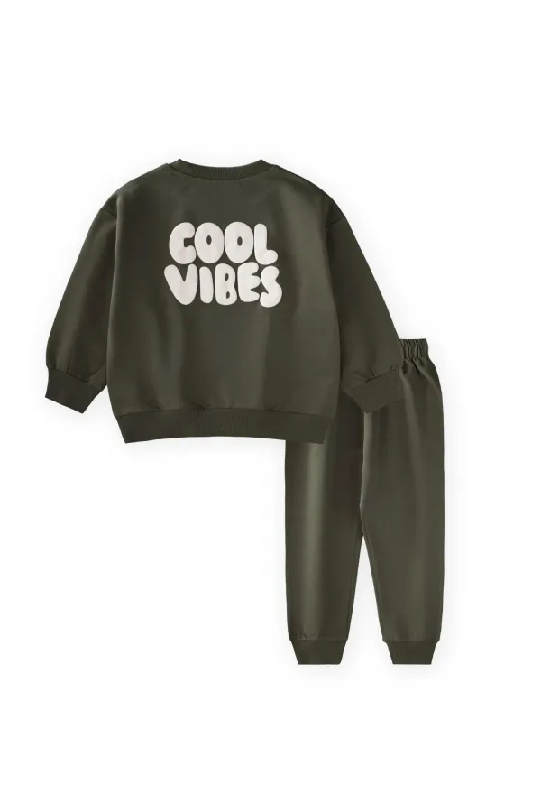 Cool Vibes Baskılı Takım 2-7 Yaş Haki Yeşil