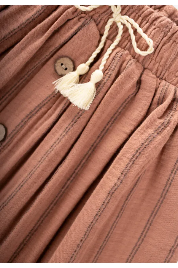 Jupe en mousseline biologique marron à double rayures, 2-8 ans