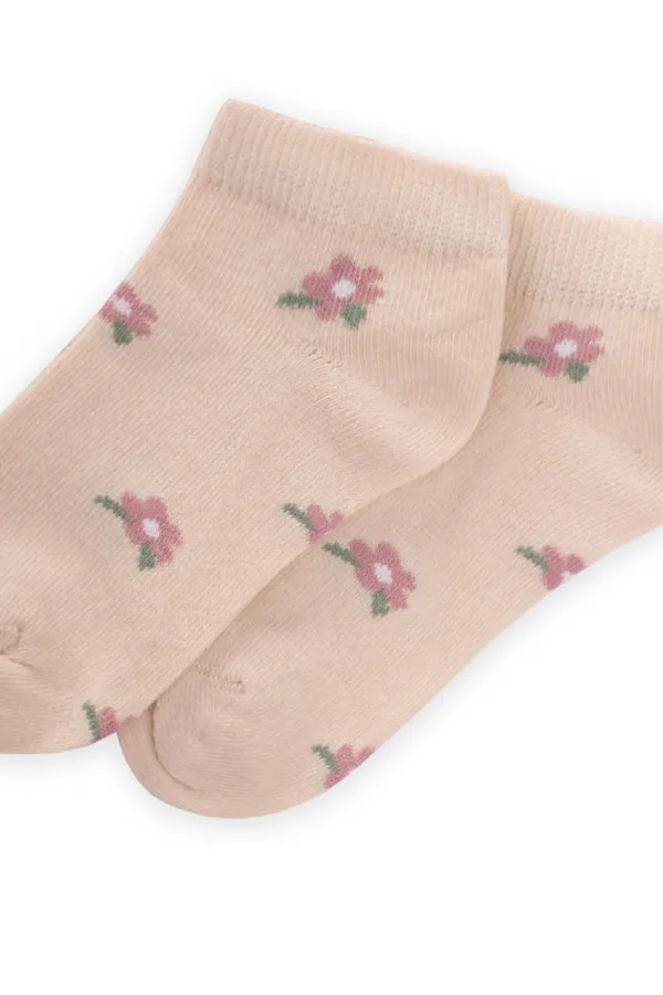 Chaussettes-chaussons à motifs floraux pour enfants de 5 à 12 ans, couleur sable