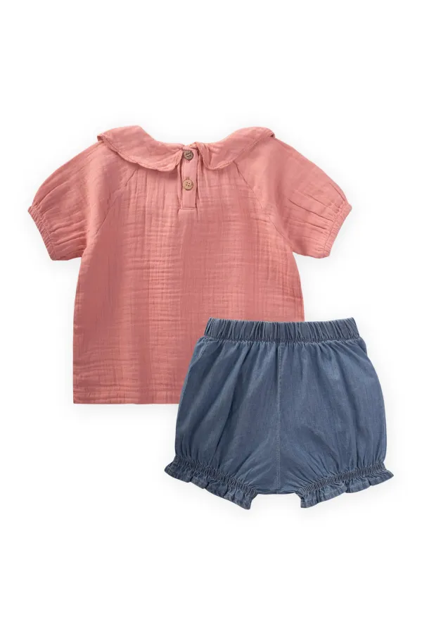 Baby Collar Denim Shorts Set for 0-4 Years Old Baby