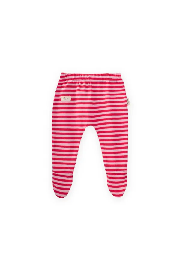 Pantalon bébé à pieds 0-6 mois, rayures corail poudré