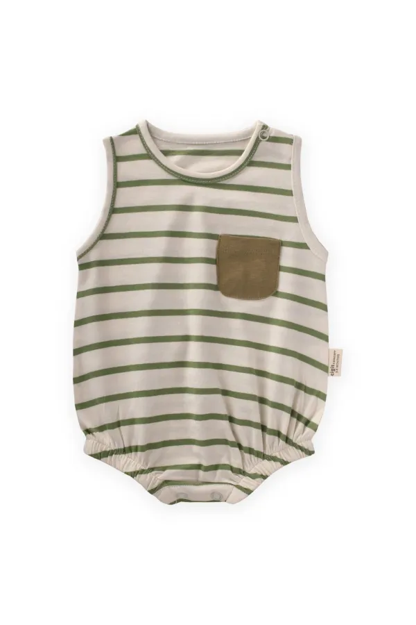 Çizgili Cepli Zıbın 0-3 Yaş Yağ Yeşili