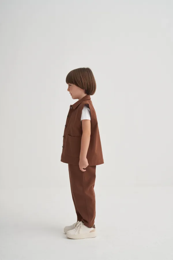 Gabardin Yelek 2-7 Yaş Kahve